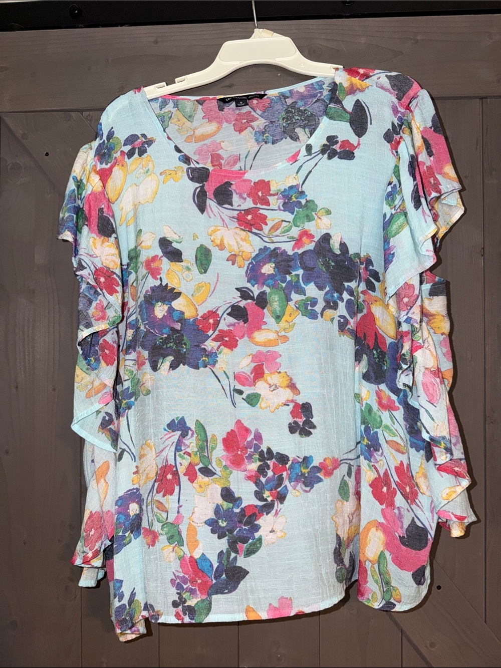 Zac & Rachel Light Blue Floral Ruffle Top